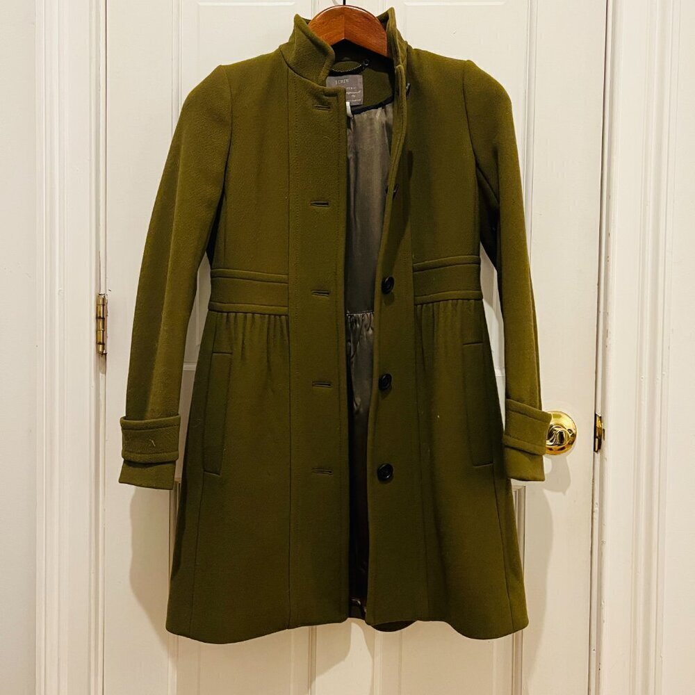 J. Crew Italian Double Cloth Wool Topcoat Coat Jacket Deep Green, Size 0